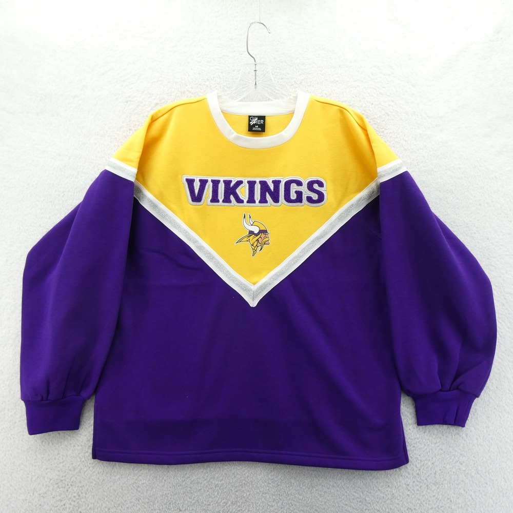 G-III Sweatshirt Women Medium Minnesota Vikings Purple Yellow Silver Glitter New